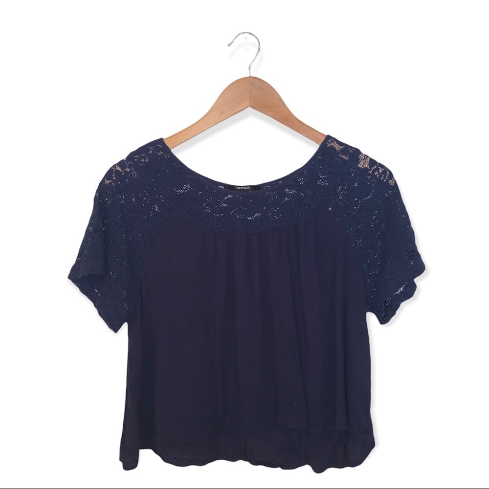 Forever 21 lace cropped navy dark blue top